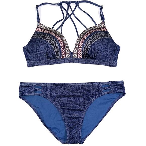 SOLD 💕Athleta Aqualuxe Blue Chrome Molded Cup Bikini Top & Bottom Set Size S - Picture 1 of 14